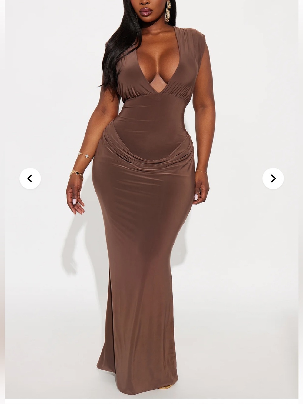 Fashion Nova Chocolate Brown Plunge Maxi Dress